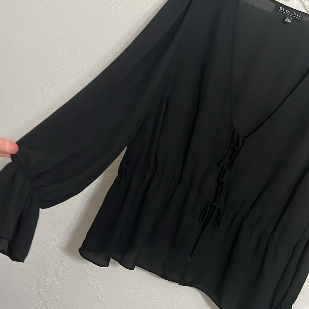 Eloquii Chiffon Tie Front Chiffon Blouse Black Size 20 NWOT - Picture 4 of 11